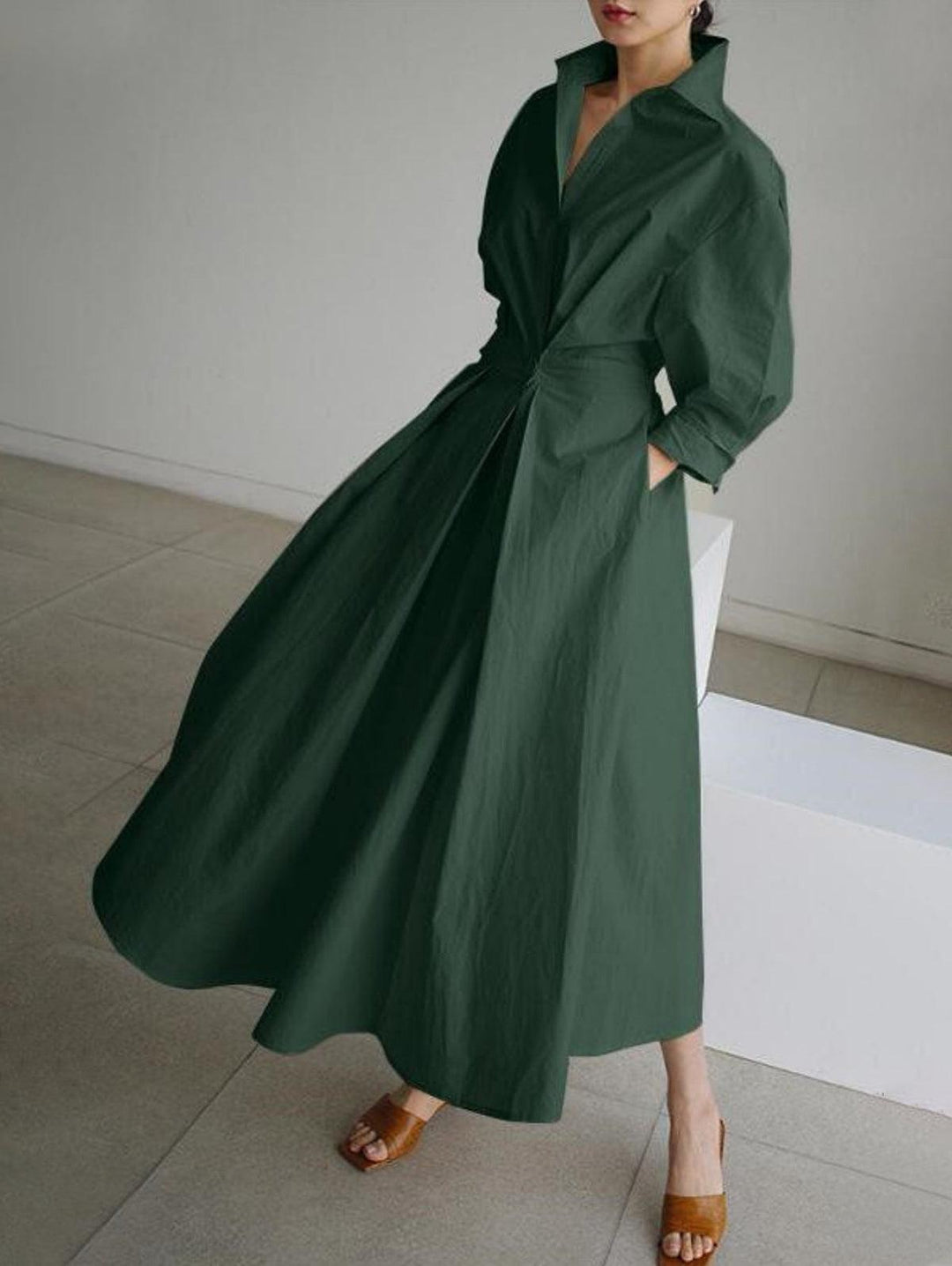 Elsie™ Elegant Button Lapel Midi Dress