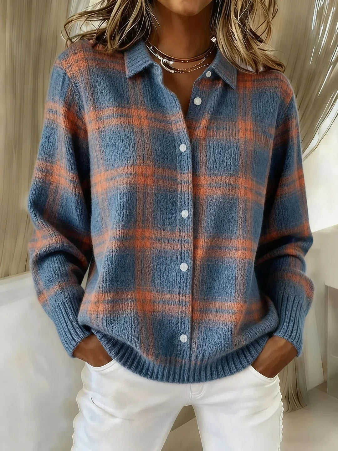 CANDELA | CHECKED KNIT CARDIGAN