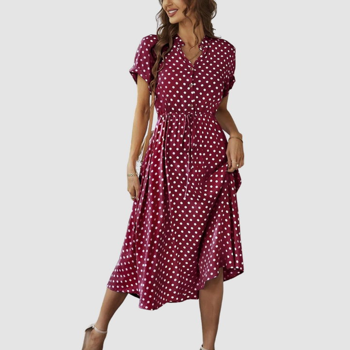 Kristen™ Elegant Polka Dot Midi Dress