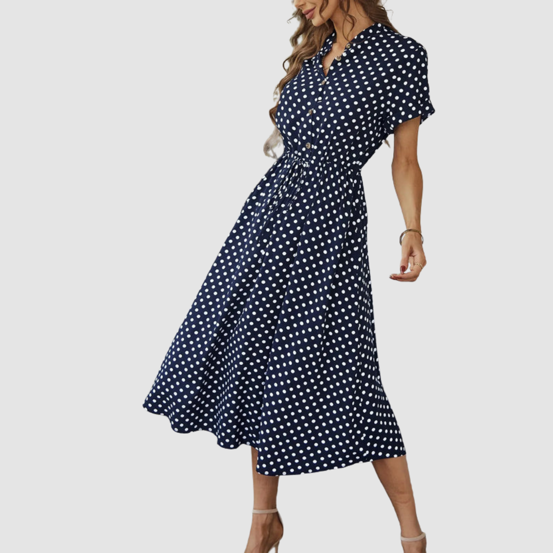 Kristen™ Elegant Polka Dot Midi Dress