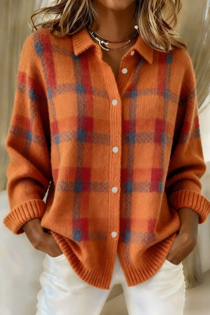 Priscilla™ | Plaid Shirt-Collar Cardigan