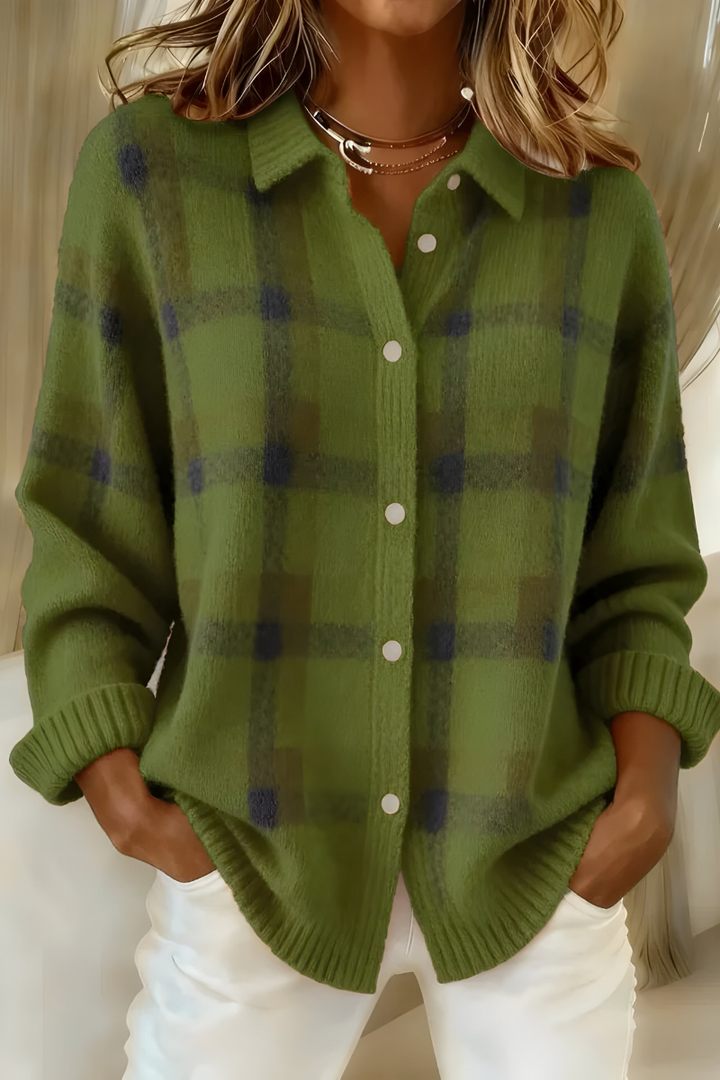 Priscilla™ | Plaid Shirt-Collar Cardigan