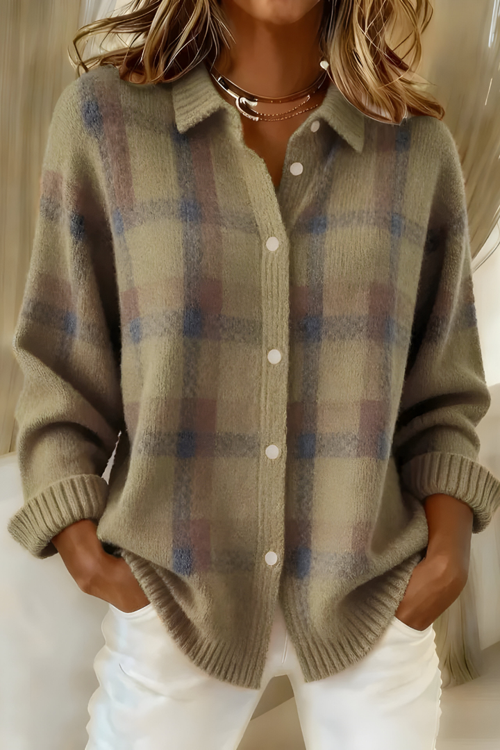 Priscilla™ | Plaid Shirt-Collar Cardigan