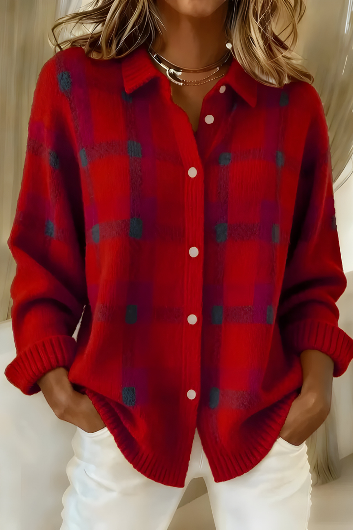 Priscilla™ | Plaid Shirt-Collar Cardigan