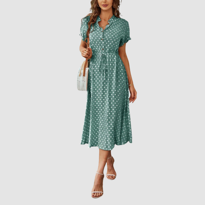 Kristen™ Elegant Polka Dot Midi Dress