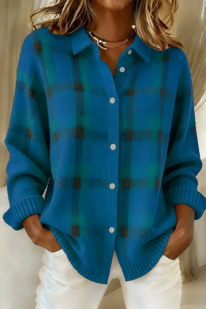 Priscilla™ | Plaid Shirt-Collar Cardigan