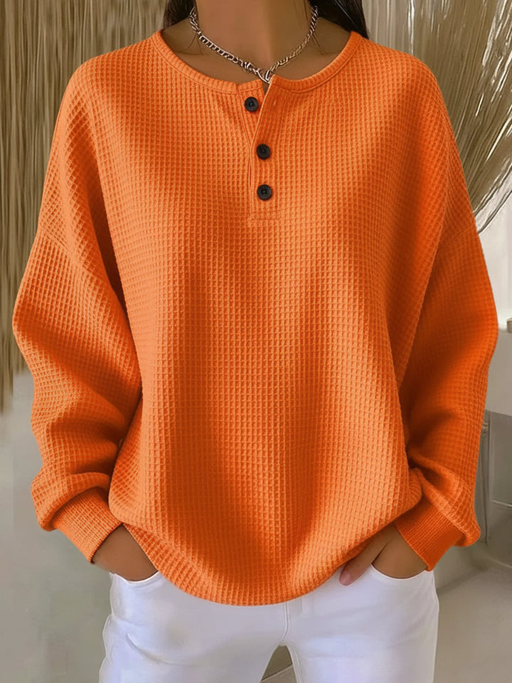 MILAGROS | TEXTURED HENLEY SWEATSHIRT