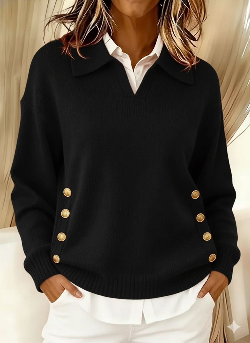 Rosario™ | Gold-Button V-Neck Sweater