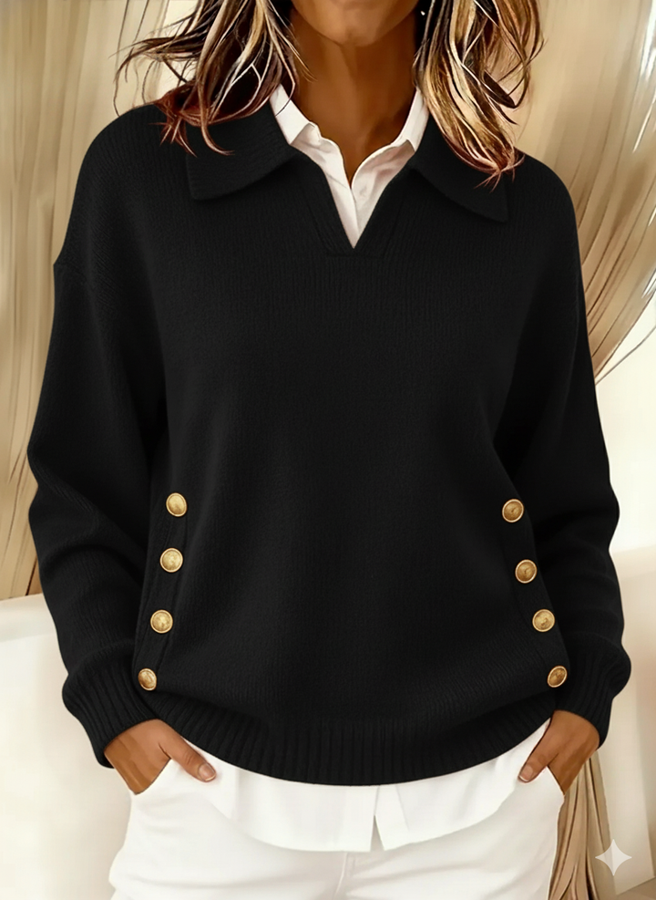 VICENTA | POLO-COLLAR BUTTON-DETAIL JUMPER
