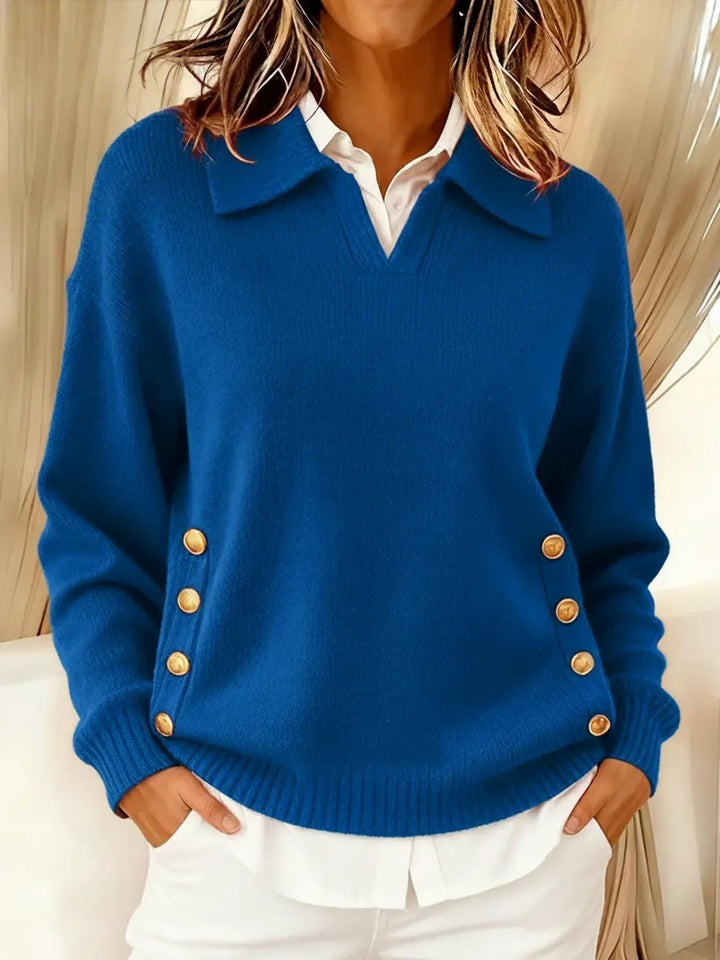 Rosario™ | Gold-Button V-Neck Sweater