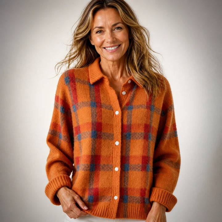Priscilla™ | Plaid Shirt-Collar Cardigan